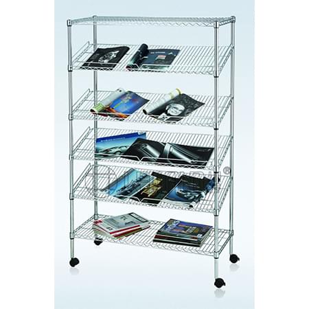 6 Tiers Inclined Wire Display Rack Shelf With Wheels