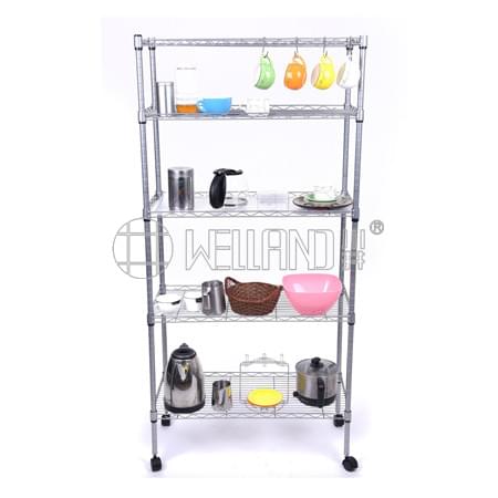 Silver Coated 5 Shelves Diy Wire Shelving Unit On Wheels With Silver Coated 5 Shelves Diy Wire Shelving Unit On Wheels With 4pcs S Hooks