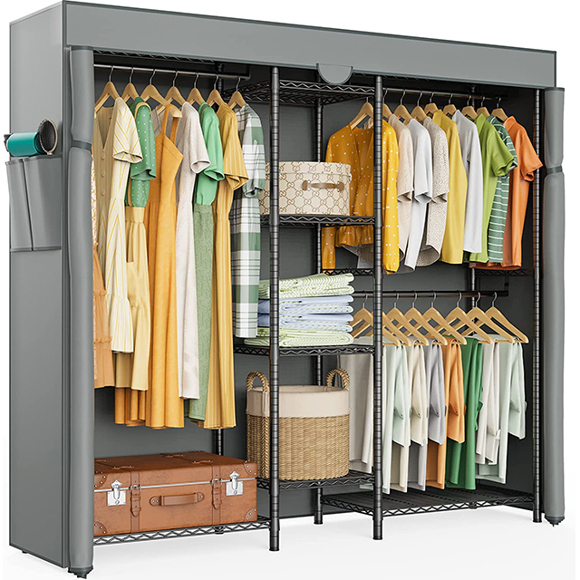 Heavy Duty Clothes Rack with Cover, Wire Garment Rack for Hanging