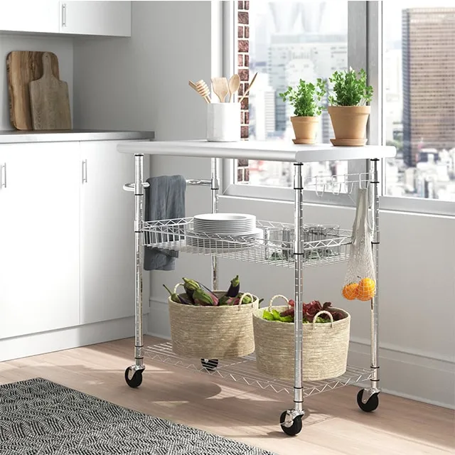 # 304 Stainless Steel Work Table Shelf, Kitchen Service Dining Cart (2)