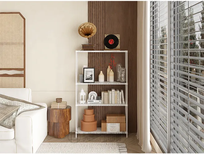 Modern White 4-Tier Organizer  Adjustable Perforated Metal Shelf for Home & Office (3)