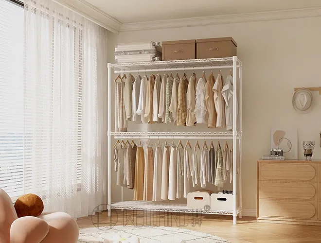 High-Capacity White Garment Rack - Durable Metal Construction, Unlimited Uses (3)