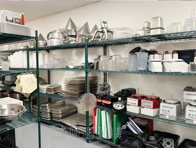 Restaurant kitchen storage Equipment 4 Tiers Green Epoxy Metal Wire Shelving Rack System (2)