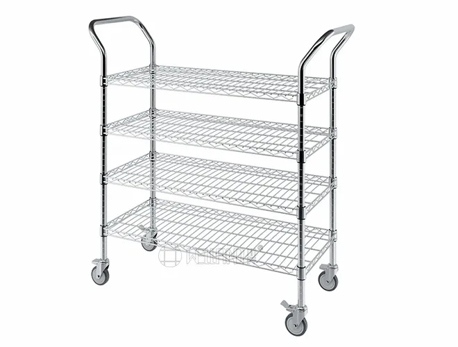 Chrome Wire Mesh Cart - 4-Tier ESD Safe Utility Cart for Cleanroom & Industrial Use（1）