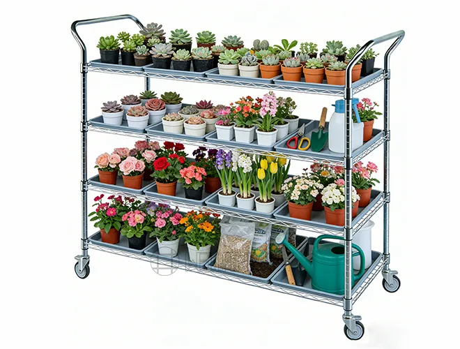 Heavy-Duty 4-Tier Chrome Plant Caddy with Dual Handles（3）