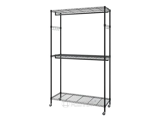 Heavy-Duty Black Mobile Garment Rack with Hooks (3)