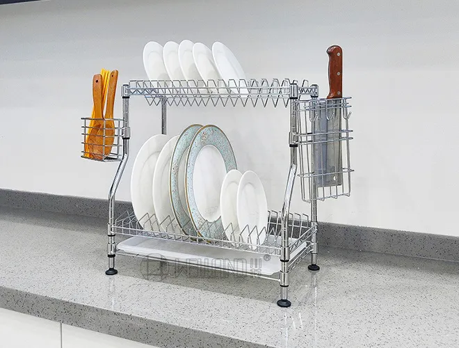 2-Tier Chrome Dish Drying Rack - Heavy Duty Kitchen Organizer（2）