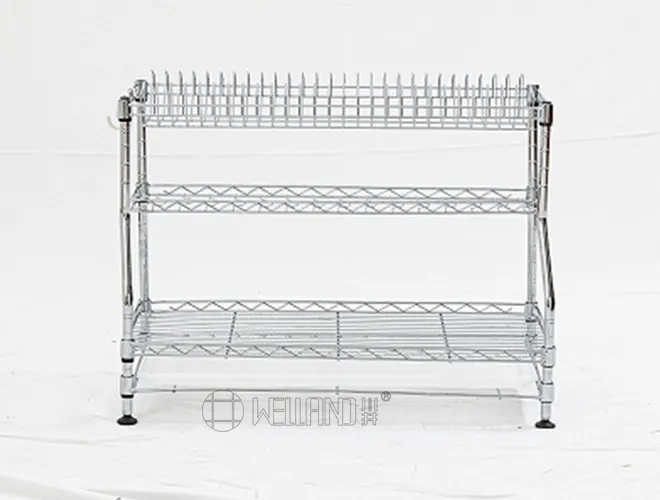 3-Tier Chrome Dish Rack with Hooks - Over Sink Kitchen Storage（6）