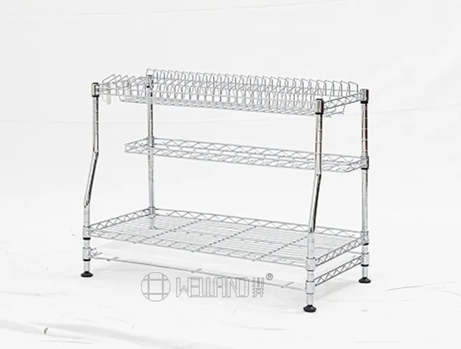 3-Tier Chrome Dish Rack with Hooks - Over Sink Kitchen Storage（5）