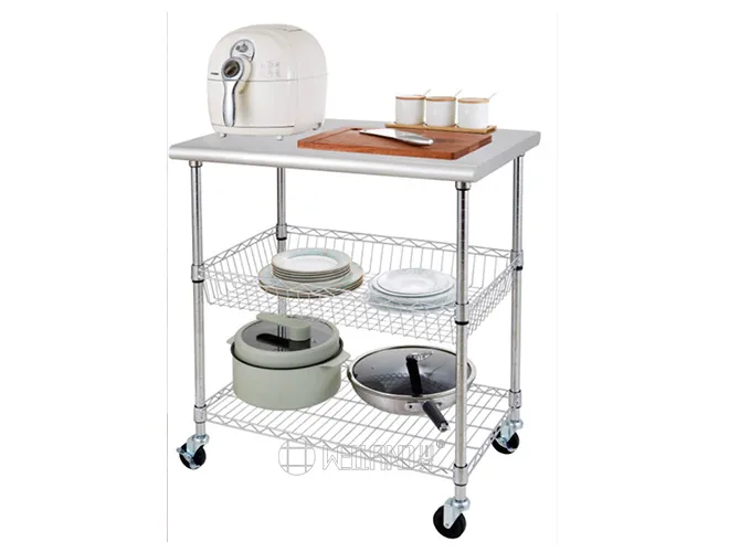 3-Tier Stainless Steel Wire Basket Cart - Kitchen Storage Organizer（1）