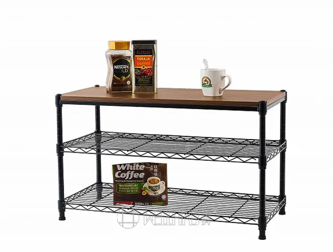 3-Tier Living Room Wire Shelves with MDF - Storage Organizer（1）