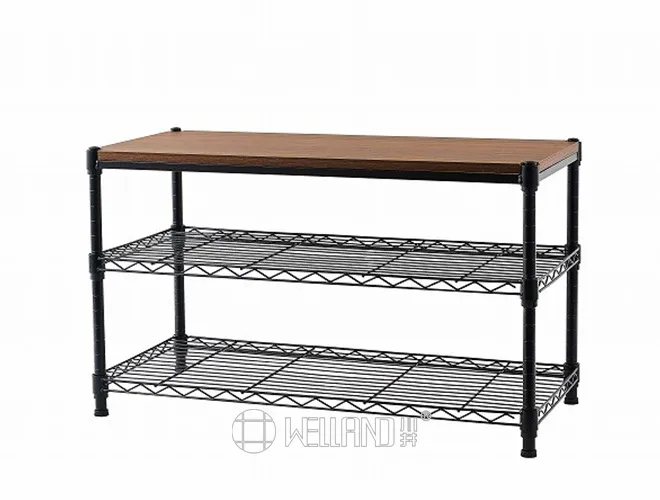 3-Tier Living Room Wire Shelves with MDF - Storage Organizer（2）