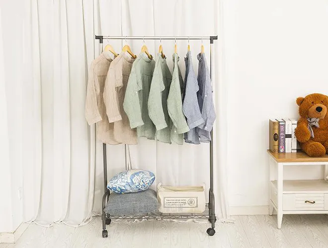 Single-Rod Clothes Rack with Wire Shelf - Garment & Storage Rack(2)