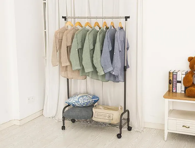 Single-Rod Clothes Rack with Wire Shelf - Garment & Storage Rack(1)