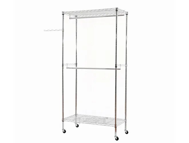 Rolling 3-Tier Chrome Garment Rack - 2 Hanging Rods Organizer（2）