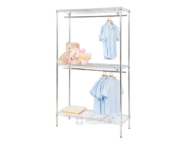 Adjustable 3-Tier Chrome Clothes Wardrobe - Heavy Duty Storage（1）