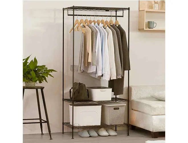 3-Tier Black Garment Rack with Hanging Rod - Wire Storage Unit(1)