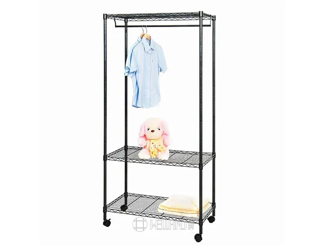 Rolling 3-Tier Black Garment Rack - Mobile Clothes Wardrobe（3）