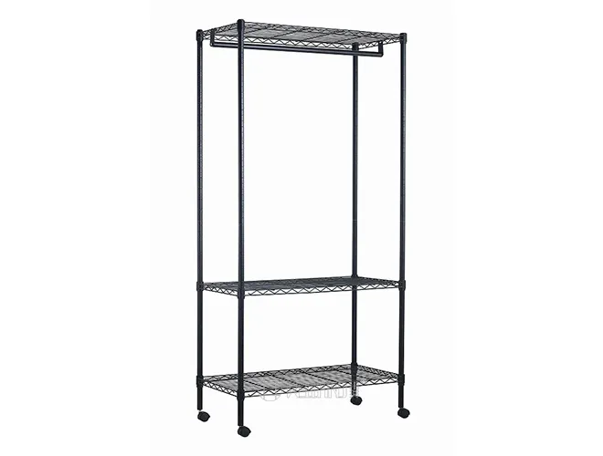 Rolling 3-Tier Black Garment Rack - Heavy Duty Clothes Organizer（3）