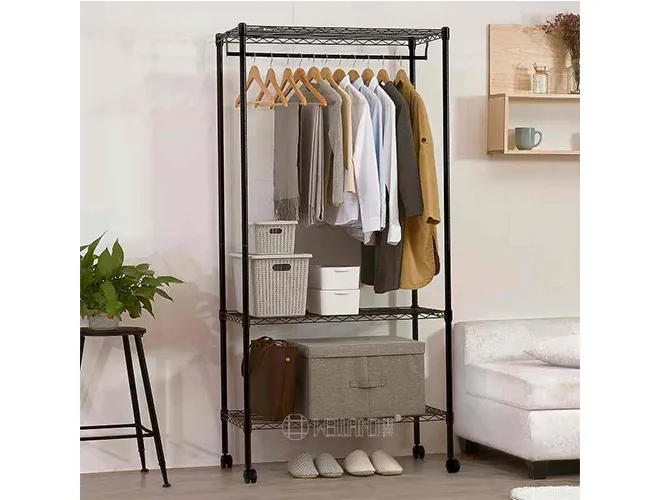 Rolling 3-Tier Black Garment Rack - Heavy Duty Clothes Organizer