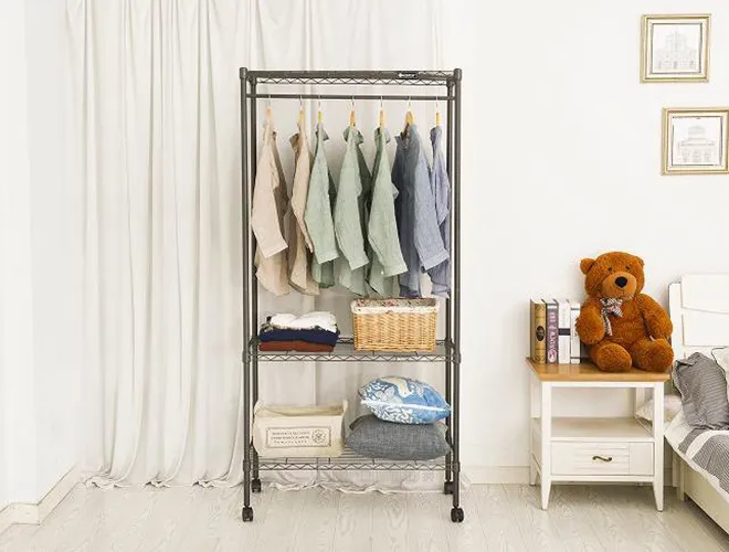 Rolling 3-Tier Black Garment Rack - Heavy Duty Clothes Organizer（1）