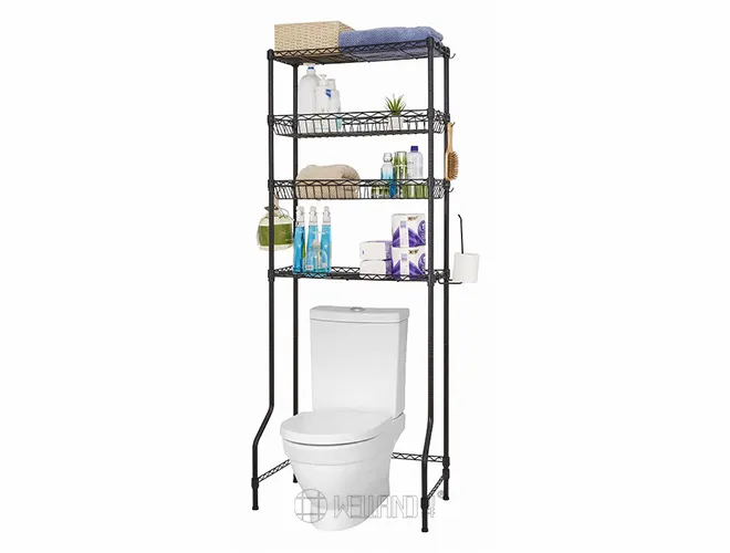 4-Tier Over Toilet Rack with Baskets - Black Bathroom Storage（1）