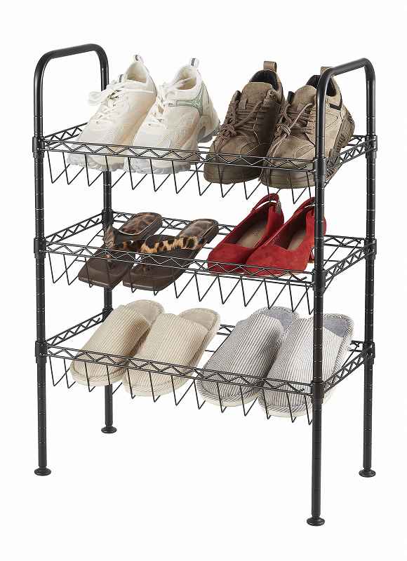 Adjustable 3-Tier Shoe Rack - Black Boot Organizer(6)