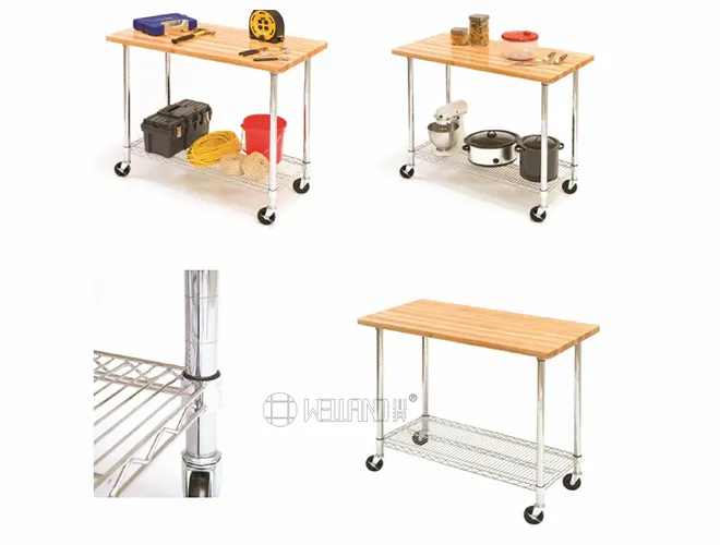 2-Tier Solid Wood Work Table with Wire Shelf - Home Office Desk(4)