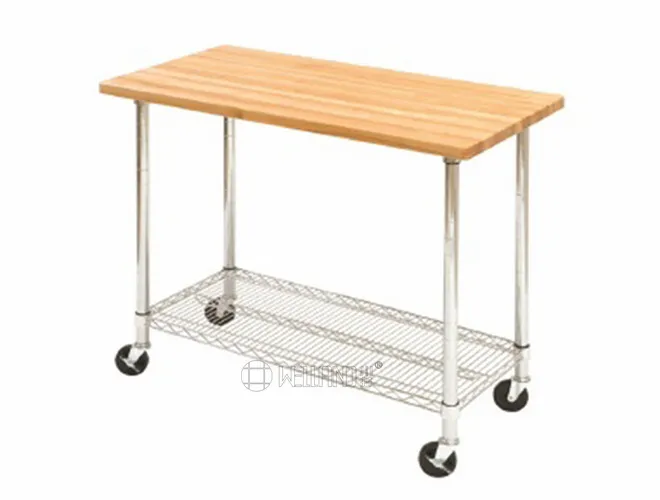 2-Tier Solid Wood Work Table with Wire Shelf - Home Office Desk(1)