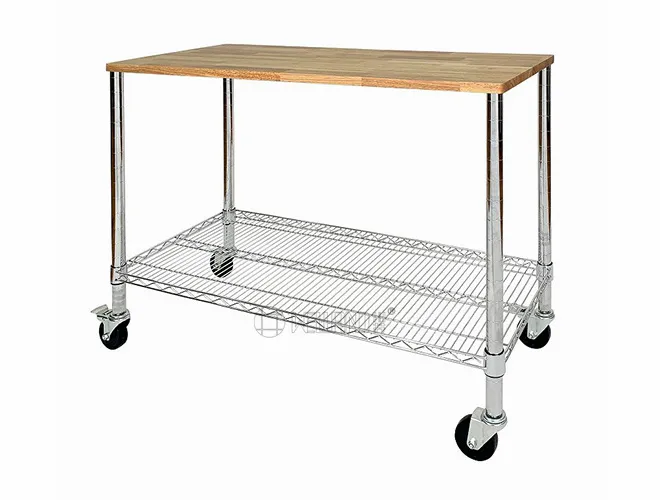 2-Tier Solid Wood Work Table with Wire Shelf - Home Office Desk(2)