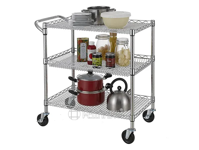 3-Tier Square Grid Utility Cart - Rolling Service Cart with Handle(1)