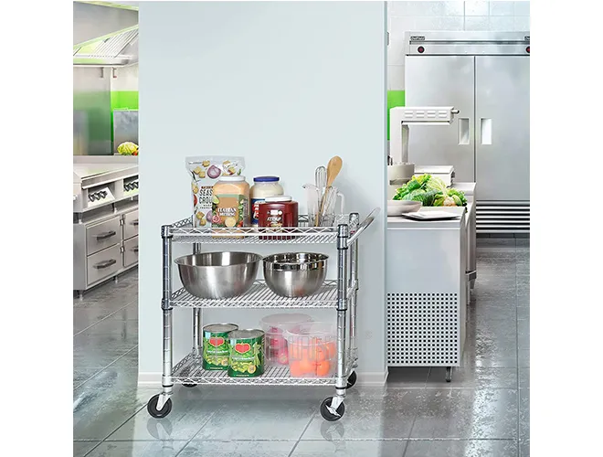 3-Tier Square Grid Utility Cart - Rolling Service Cart with Handle(4)