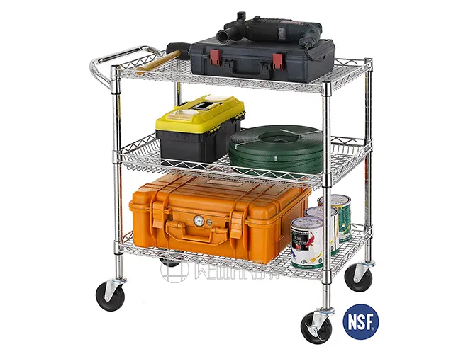 3-Tier Square Grid Utility Cart - Rolling Service Cart with Handle(2)