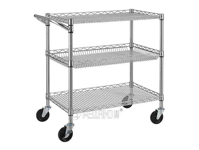 3-Tier Square Grid Utility Cart - Rolling Service Cart with Handle(3)