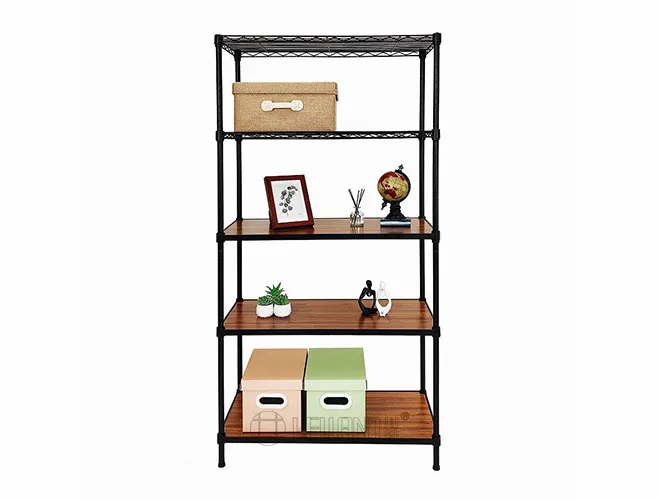 5-Tier Bamboo Fiberboard Storage Rack - Steel Metal Furniture(2)