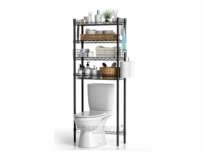 4-Tier Over Toilet Storage Rack - Black Bathroom Organizer(1)