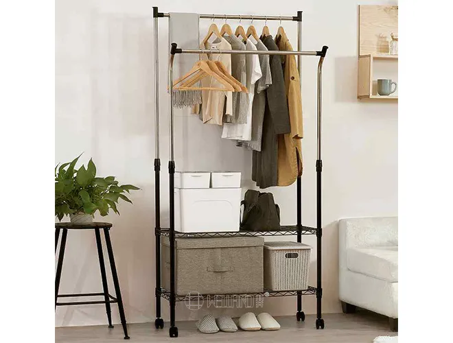 Double-Rod Clothes Rack with 2 Wire Shelves - Heavy Duty Organizer（1）