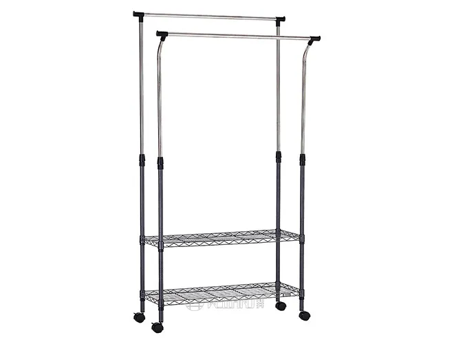Double-Rod Clothes Rack with 2 Wire Shelves - Heavy Duty Organizer (5)