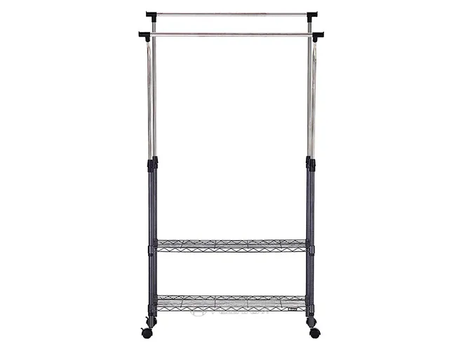 Double-Rod Clothes Rack with 2 Wire Shelves - Heavy Duty Organizer (4)