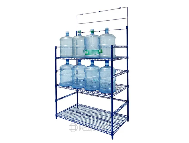 3-Tier Blue Water Bottle Display Rack with AD Board – Ideal for Store & Office Storage (2)