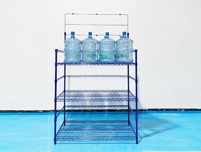 3-Tier Blue Water Bottle Display Rack with AD Board – Ideal for Store & Office Storage (3)