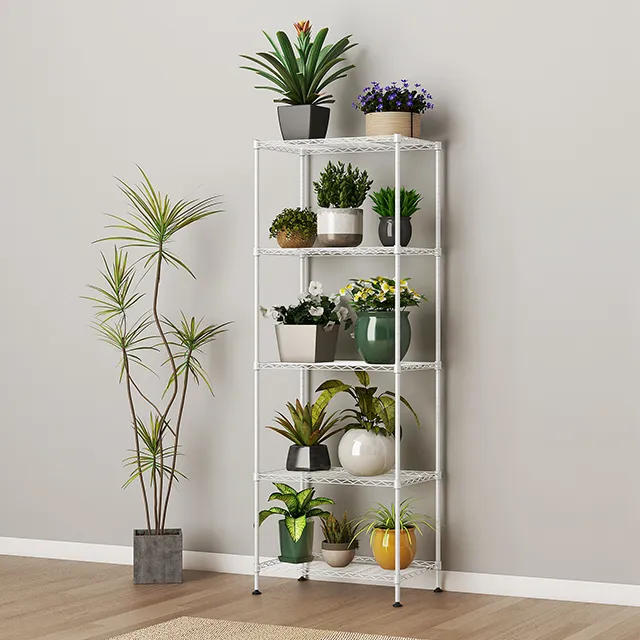 6 Tier White Wire Shelving Metal Rack for Plants and Flower, Greenhouse