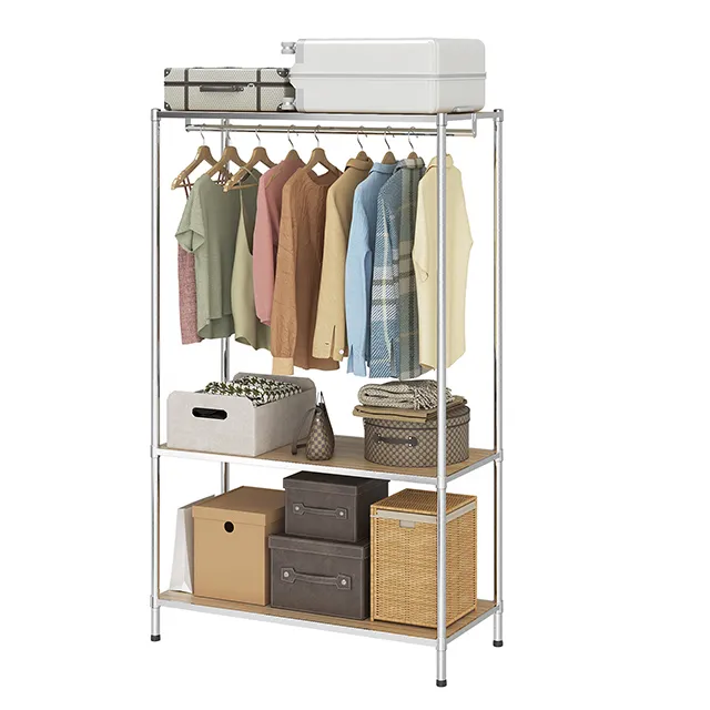 3-tier-chrome-bamboo-fiber-garment-rack-with-metal-and-wood-natural-wood
