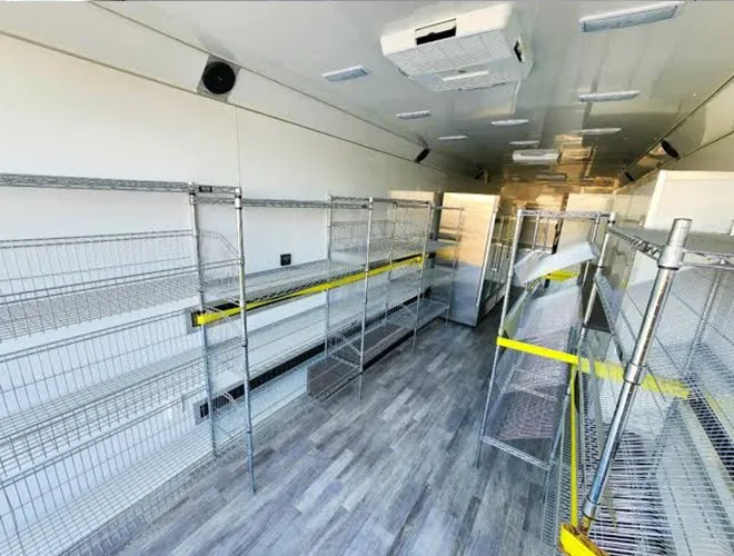 mobile grocery store trailer rack system chrome wire basket rack (5)