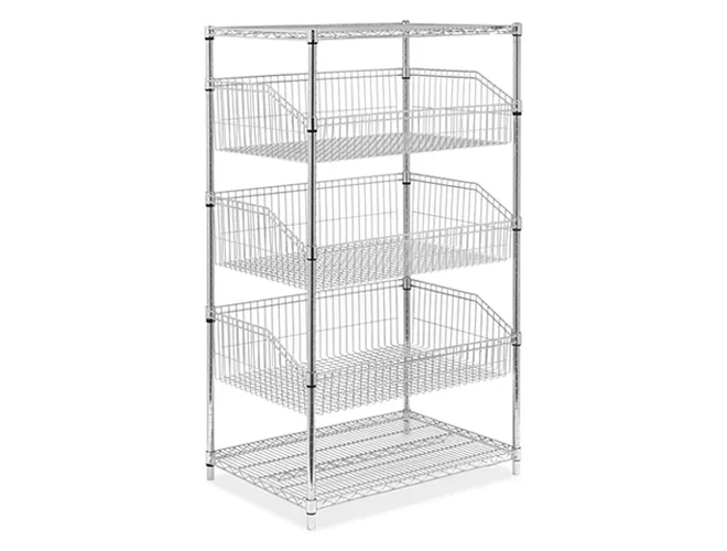 mobile grocery store trailer rack system chrome wire basket rack (6)