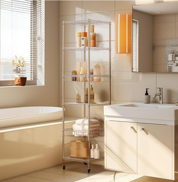 The Bathroom Savior This Metal Shelving Unit Tucks Clutter Into Elegance.jpg